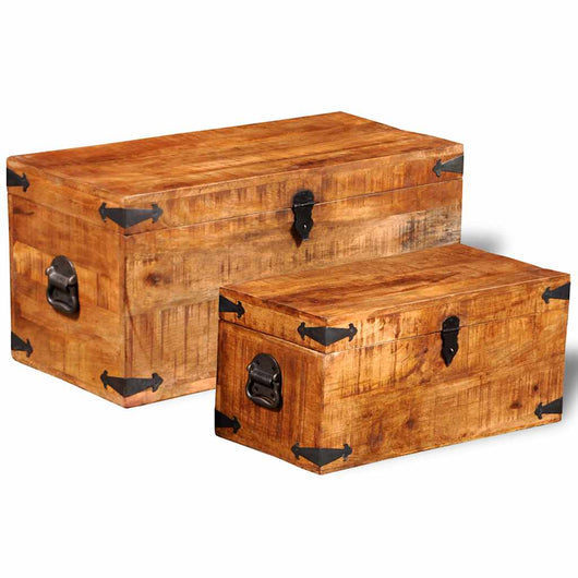 Casse di Stoccaggio 2 pz in Legno Ruvido di Mango 241634