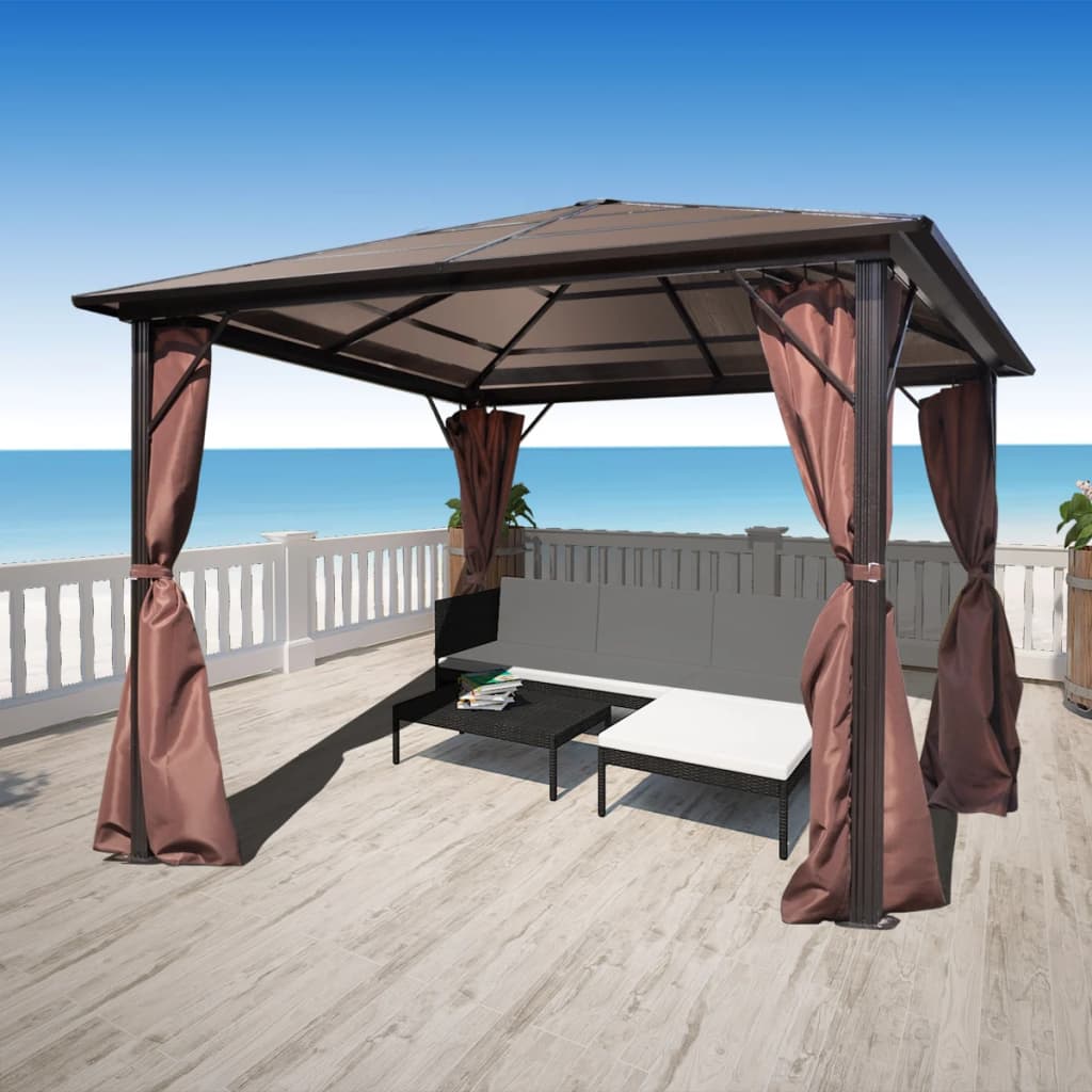 Gazebo con Tenda Marrone in Alluminio 300 x 300 cm 41625