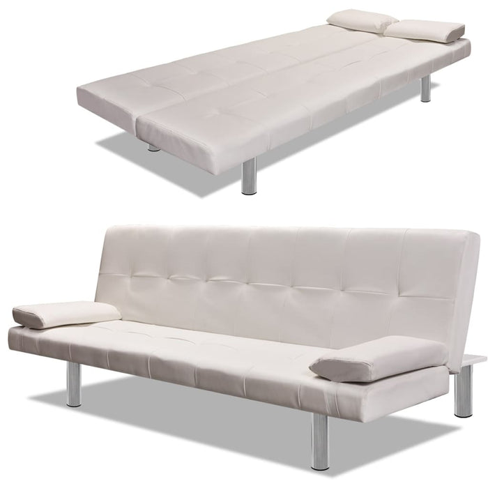 Divano Letto con 2 Cuscini Similpelle Regolabile Bianco Crema  cod mxl 7784