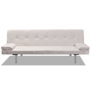 Divano Letto con 2 Cuscini Similpelle Regolabile Bianco Crema  cod mxl 7784