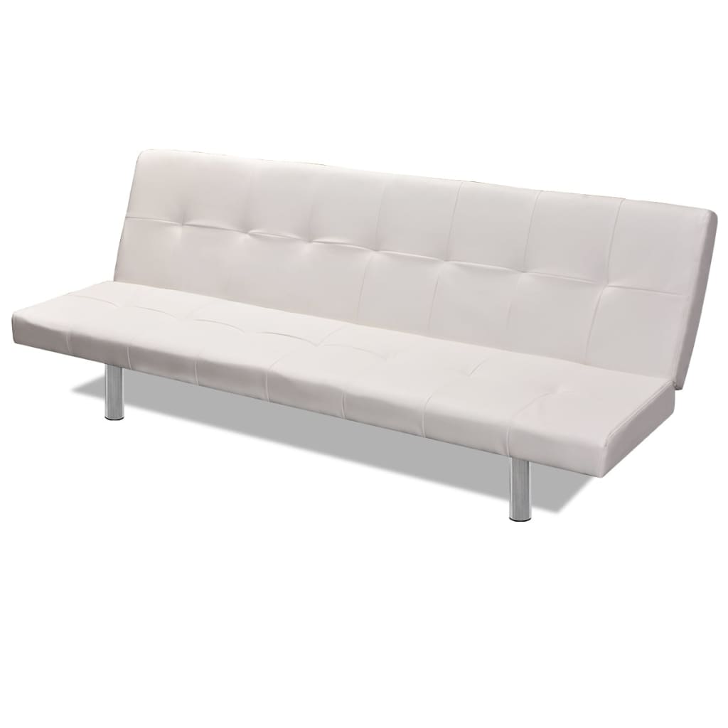 Divano Letto con 2 Cuscini Similpelle Regolabile Bianco Crema  cod mxl 7784