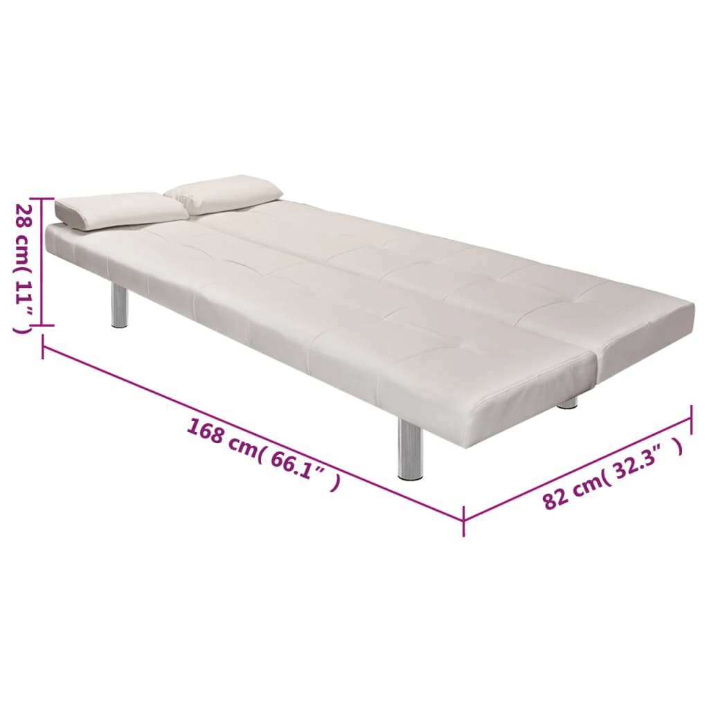 Divano Letto con 2 Cuscini Similpelle Regolabile Bianco Crema  cod mxl 7784