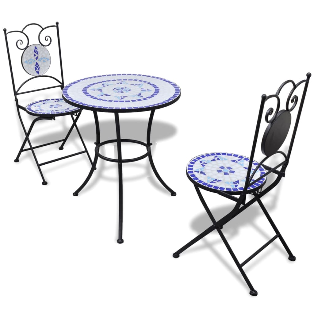 Set da Bistrot 3 pz in Piastrelle di Ceramica Blu e Bianco cod mxl 48403