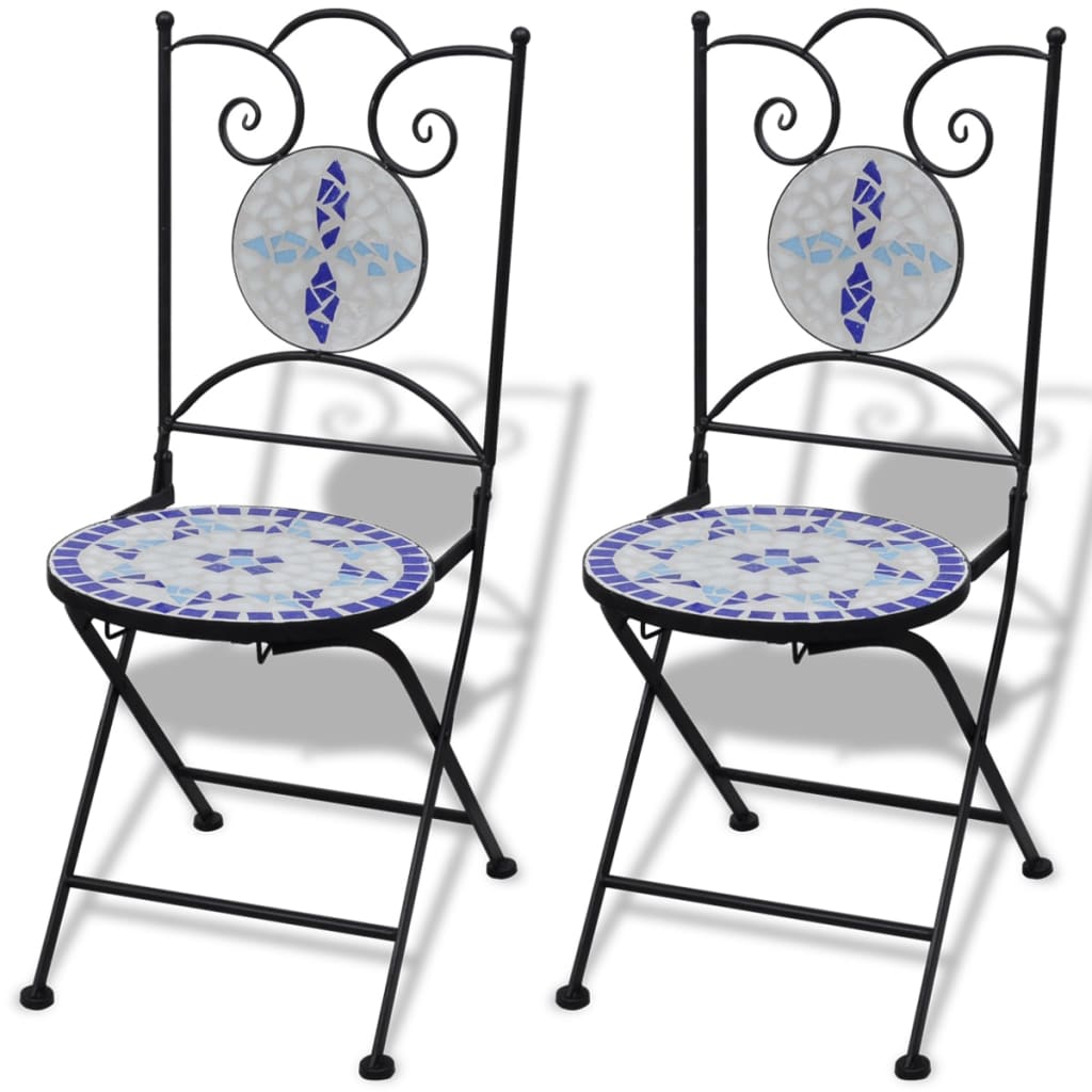 Set da Bistrot 3 pz in Piastrelle di Ceramica Blu e Bianco cod mxl 48403