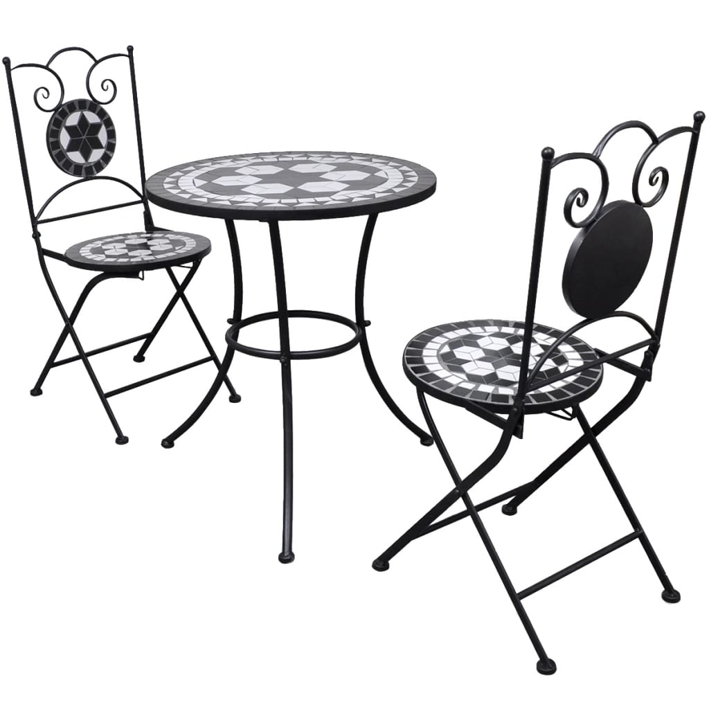 Set da Bistrot 3 pz in Piastrelle di Ceramica Nero e Bianco 271772