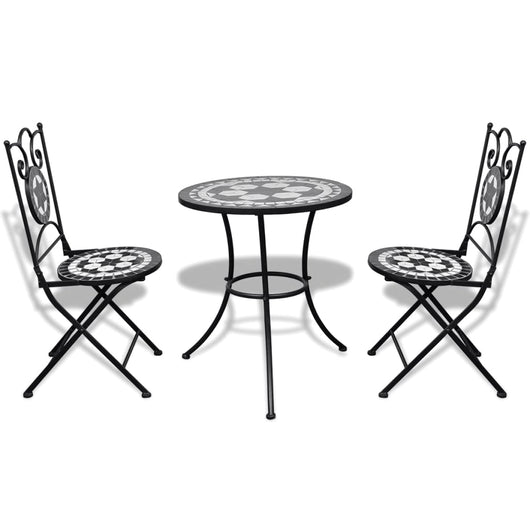 Set da Bistrot 3 pz in Piastrelle di Ceramica Nero e Bianco cod mxl 47034