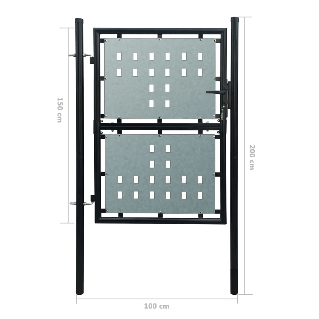 Cancello per Recinzione Singolo Nero 100 x 200 cm 141687