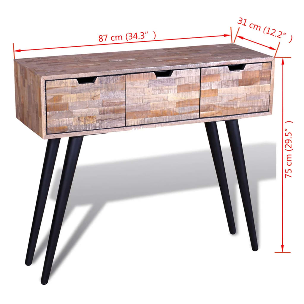 Tavolo Consolle con 3 Cassetti in Legno di Recupero di Teak 241709