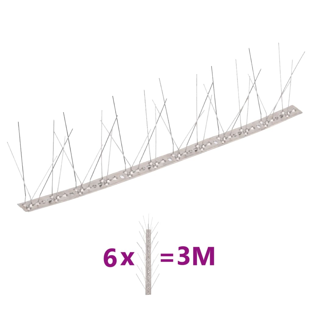 Set Dissuasori per Uccelli e Piccioni 6 pz Acciaio 5 File 3 m