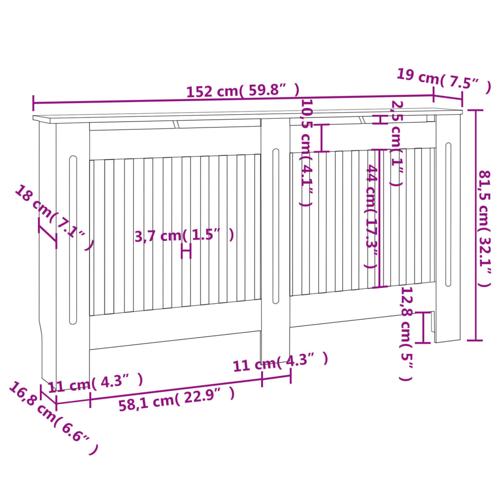 Armadietto Copritermosifone in MDF Bianco 152 cm 242190