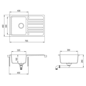 Lavandino cucina granito singolo con scolapiatti reversibile grigio cod mxl 40473