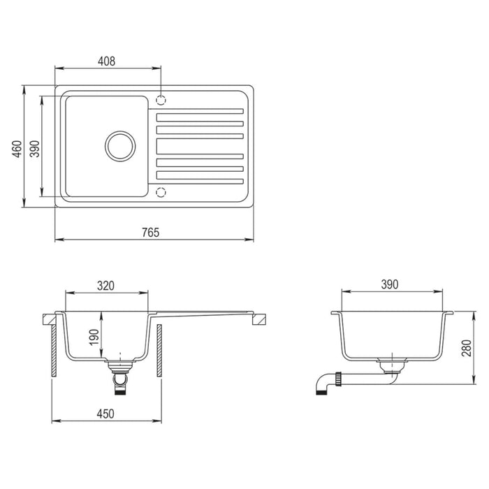 Lavandino cucina granito singolo con scolapiatti reversibile grigio cod mxl 40473