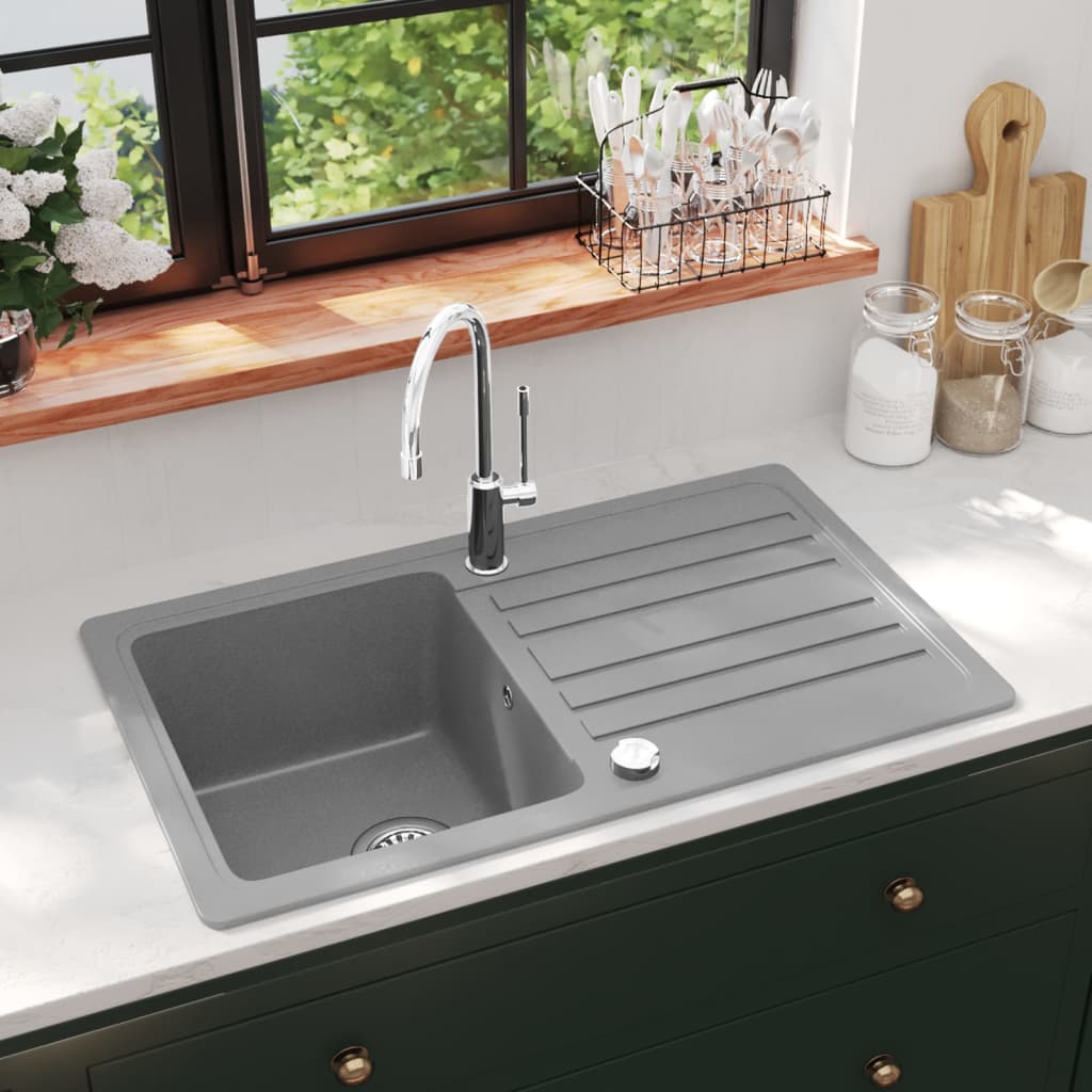 Lavandino cucina granito singolo con scolapiatti reversibile grigio cod mxl 40473