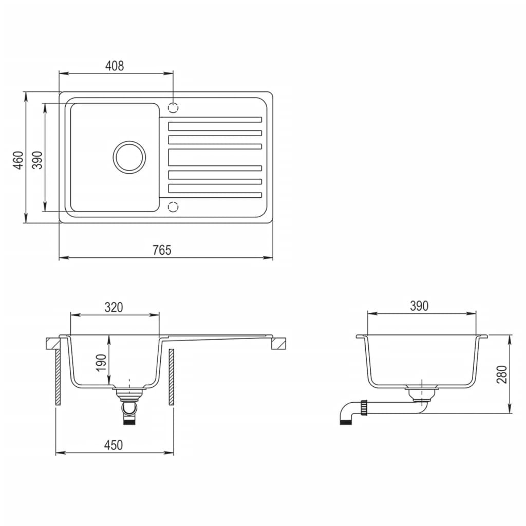 Lavandino cucina granito lavello singolo scolapiatti reversibile crema 141671