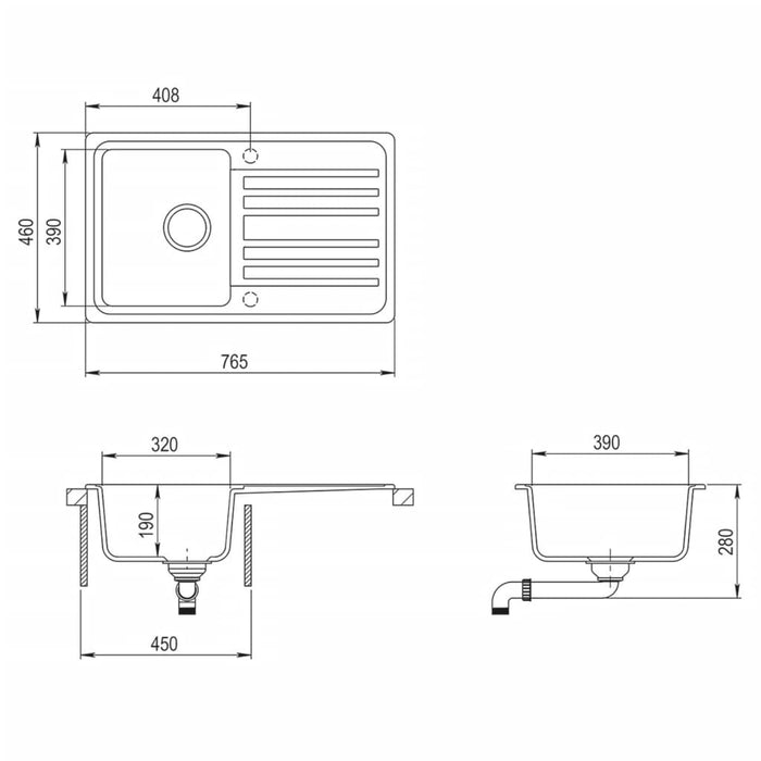 Lavandino cucina granito lavello singolo scolapiatti reversibile crema 141671