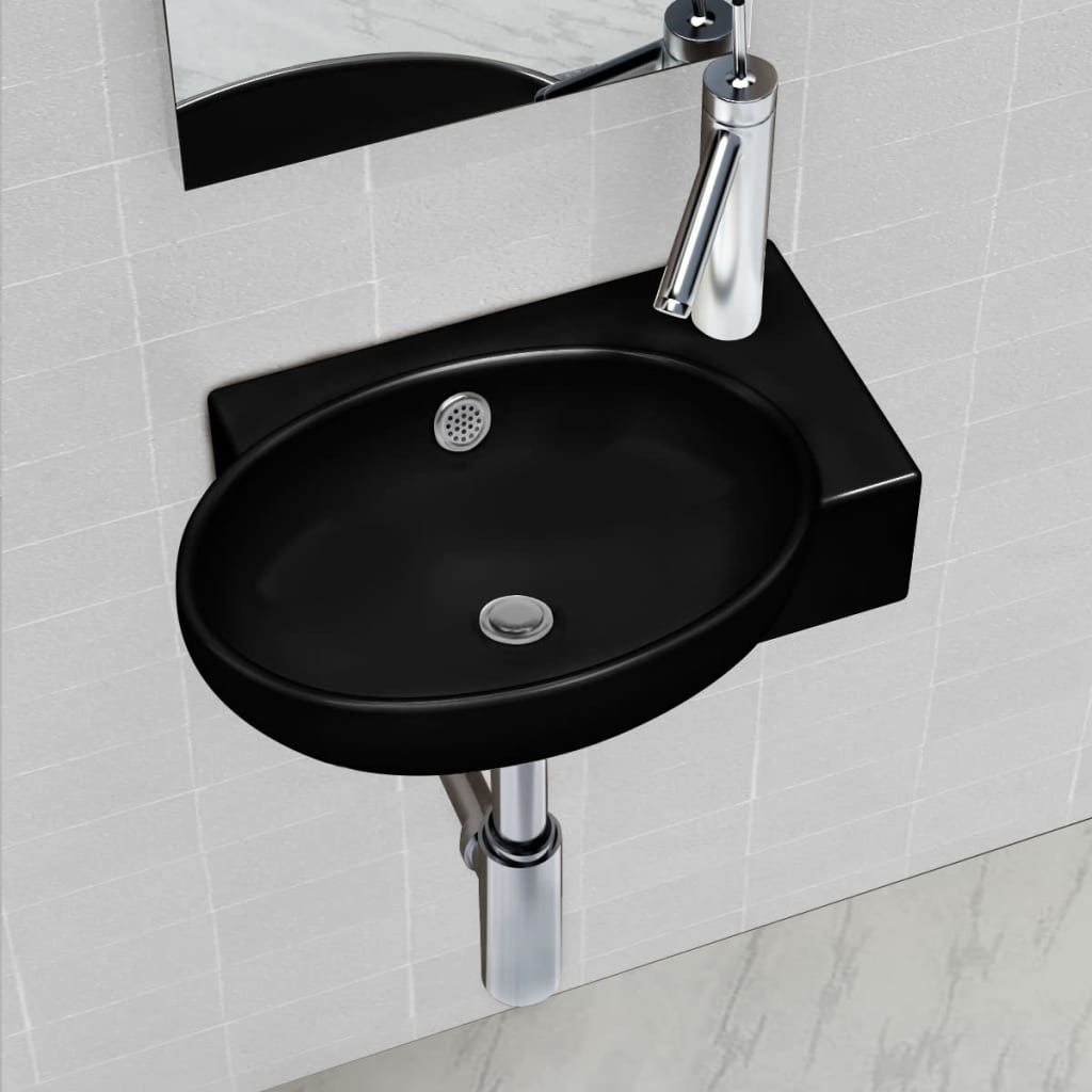 Lavandino in Ceramica Nera Rotondo con Foro Rubinetto/ Trabocco cod mxl 40314