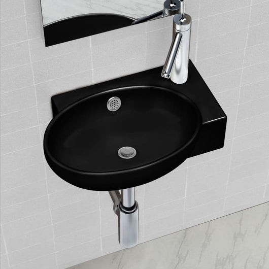 Lavandino in Ceramica Nera Rotondo con Foro Rubinetto/ Trabocco cod mxl 40314