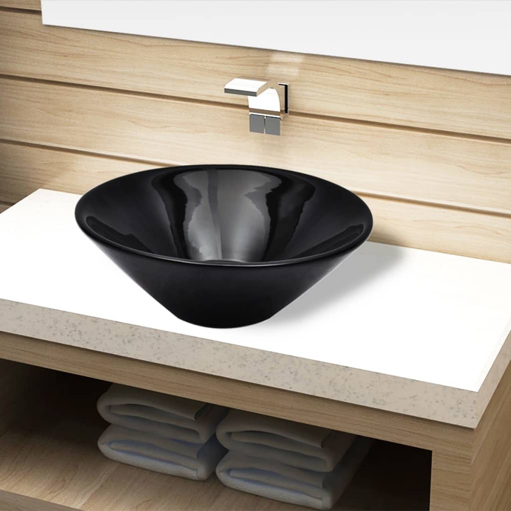 Lavandino da bagno in ceramica nera rotondo cod mxl 42837