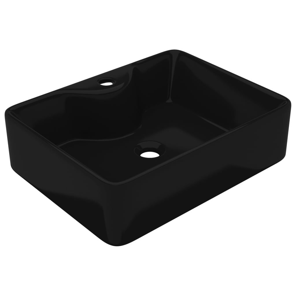 Lavandino Bagno in Ceramica Nera Quadrato con Foro per Rubinetto 141937