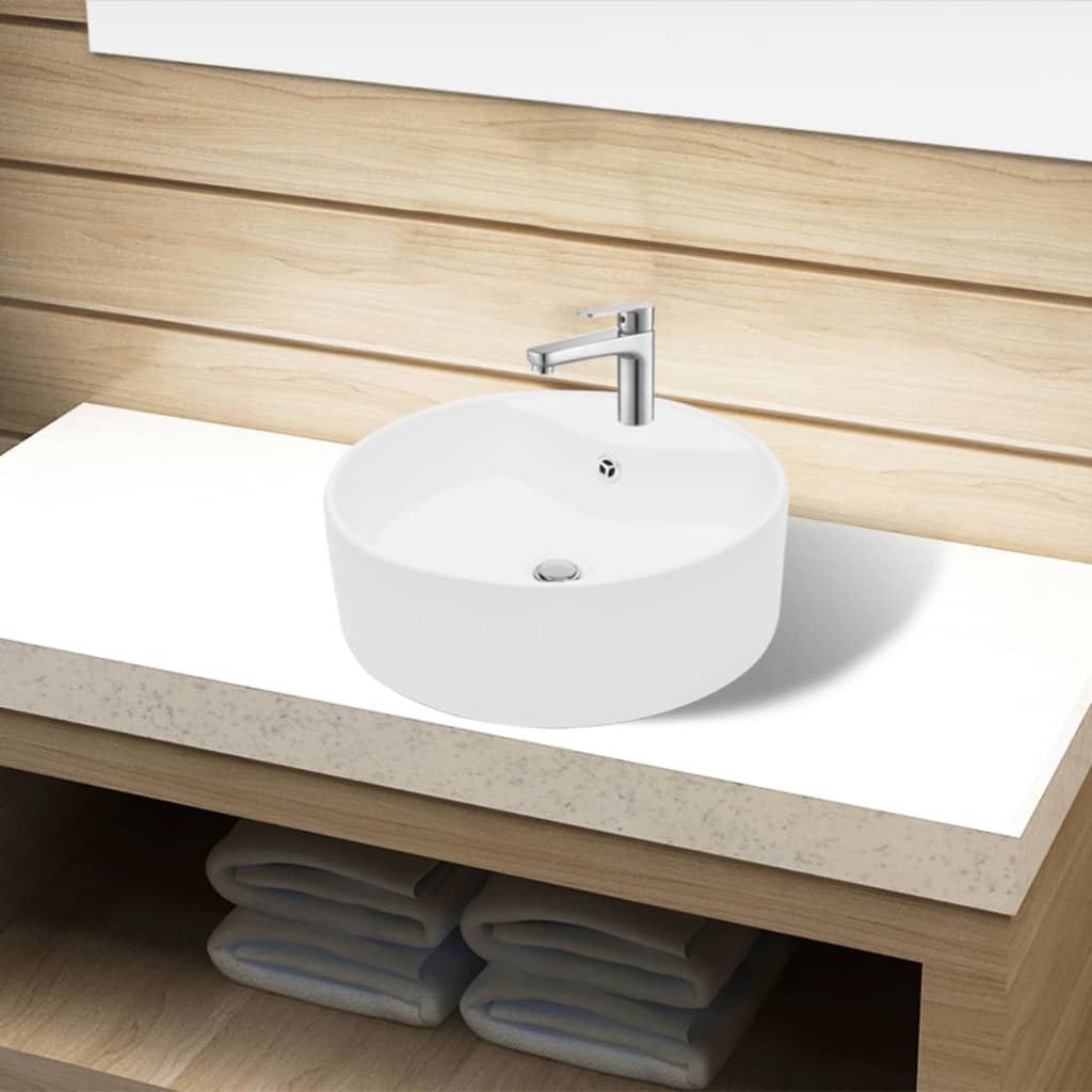 Lavandino bagno in Ceramica bianca rotondo con Foro di trabocco cod mxl 52122