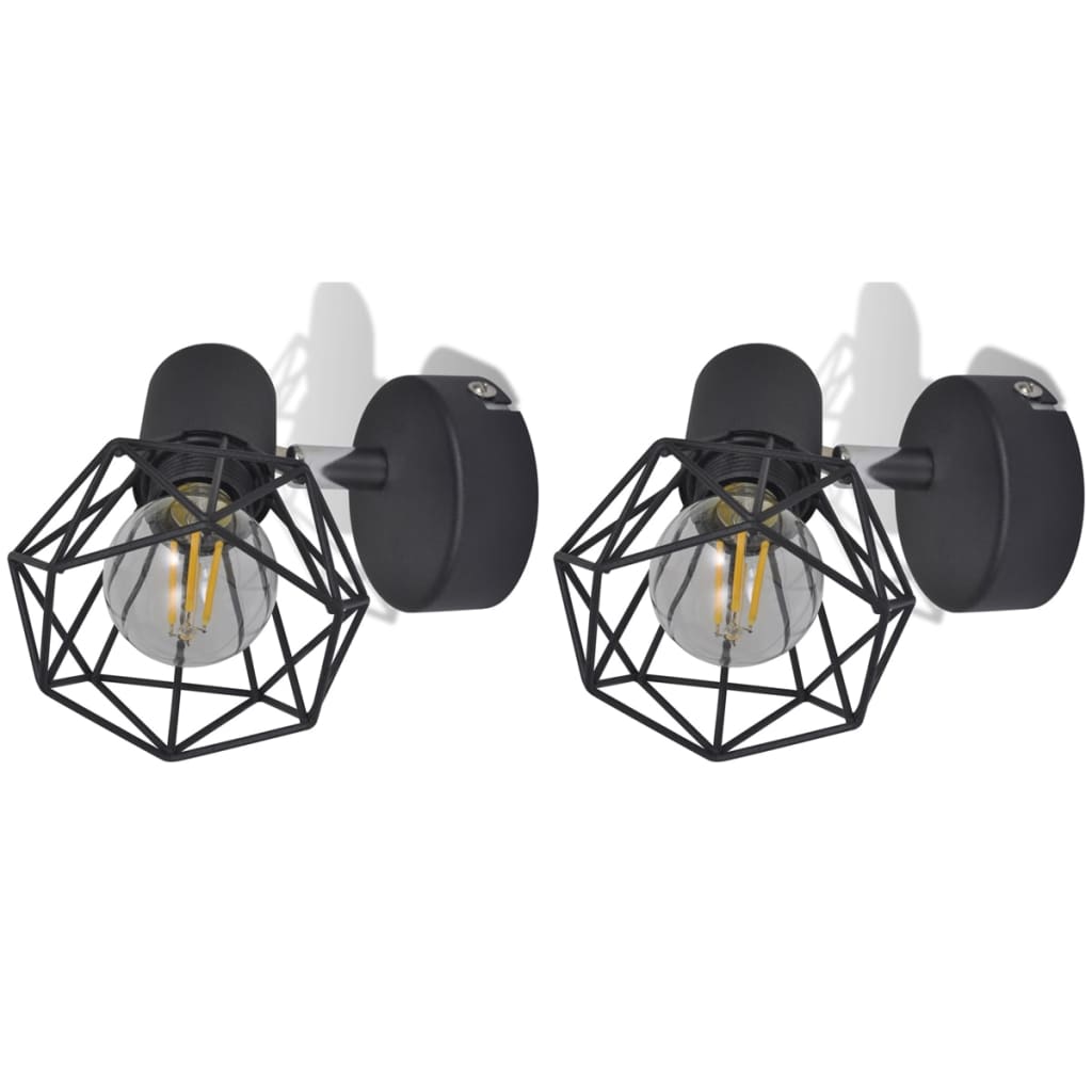 Set 2 Applique con Rete in Stile Industriale Nero Lampadina LED 242265