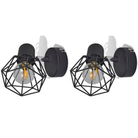 Set 2 Applique con Rete in Stile Industriale Nero Lampadina LED 242265