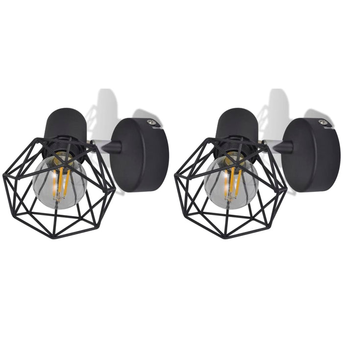 Set 2 Applique con Rete in Stile Industriale Nero Lampadina LED 242265