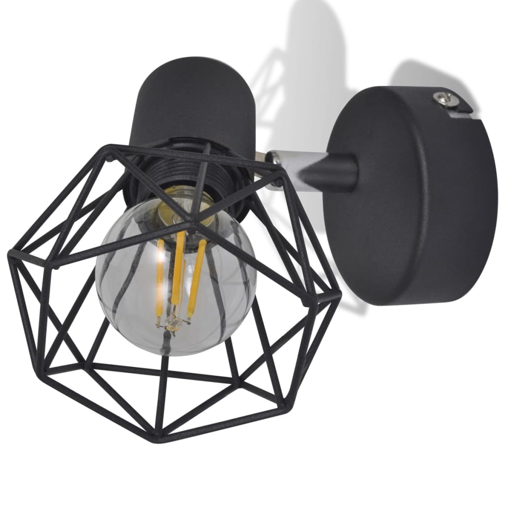 Set 2 Applique con Rete in Stile Industriale Nero Lampadina LED 242265