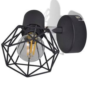 Set 2 Applique con Rete in Stile Industriale Nero Lampadina LED 242265