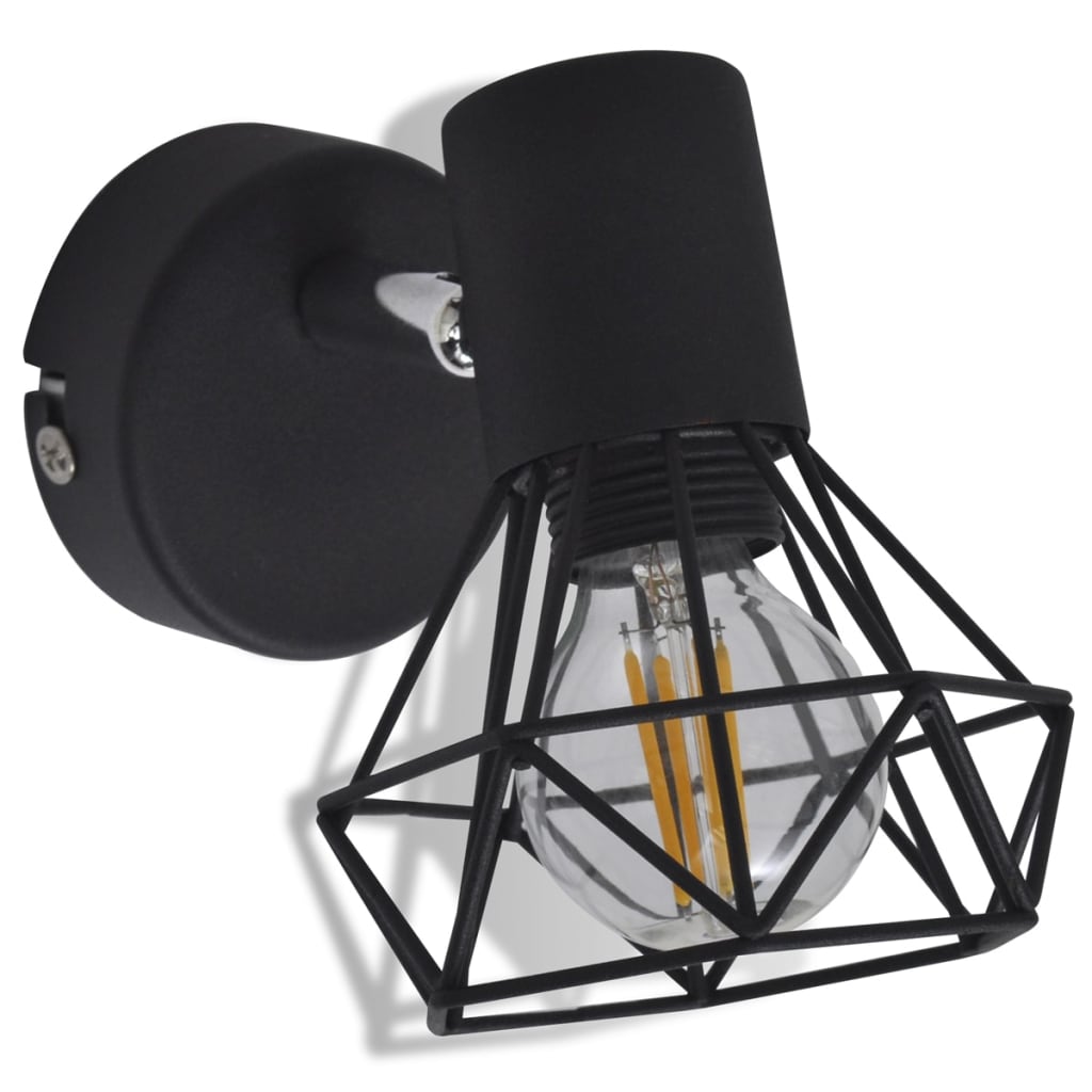 Set 2 Applique con Rete in Stile Industriale Nero Lampadina LED 242265