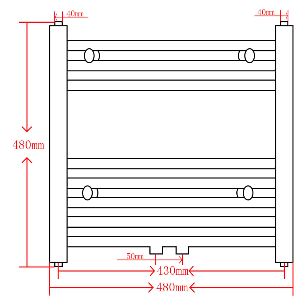 Radiatore Centrale Portasciugamano Dritto Nero 480 x 480 mm 141904