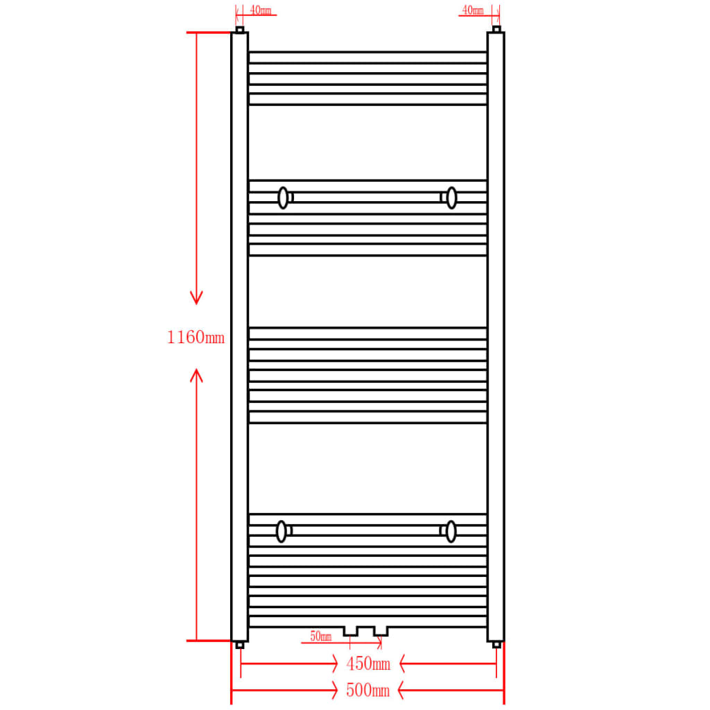 Radiatore Centrale Portasciugamano Curvo Nero 500 x 1160 mm 141915