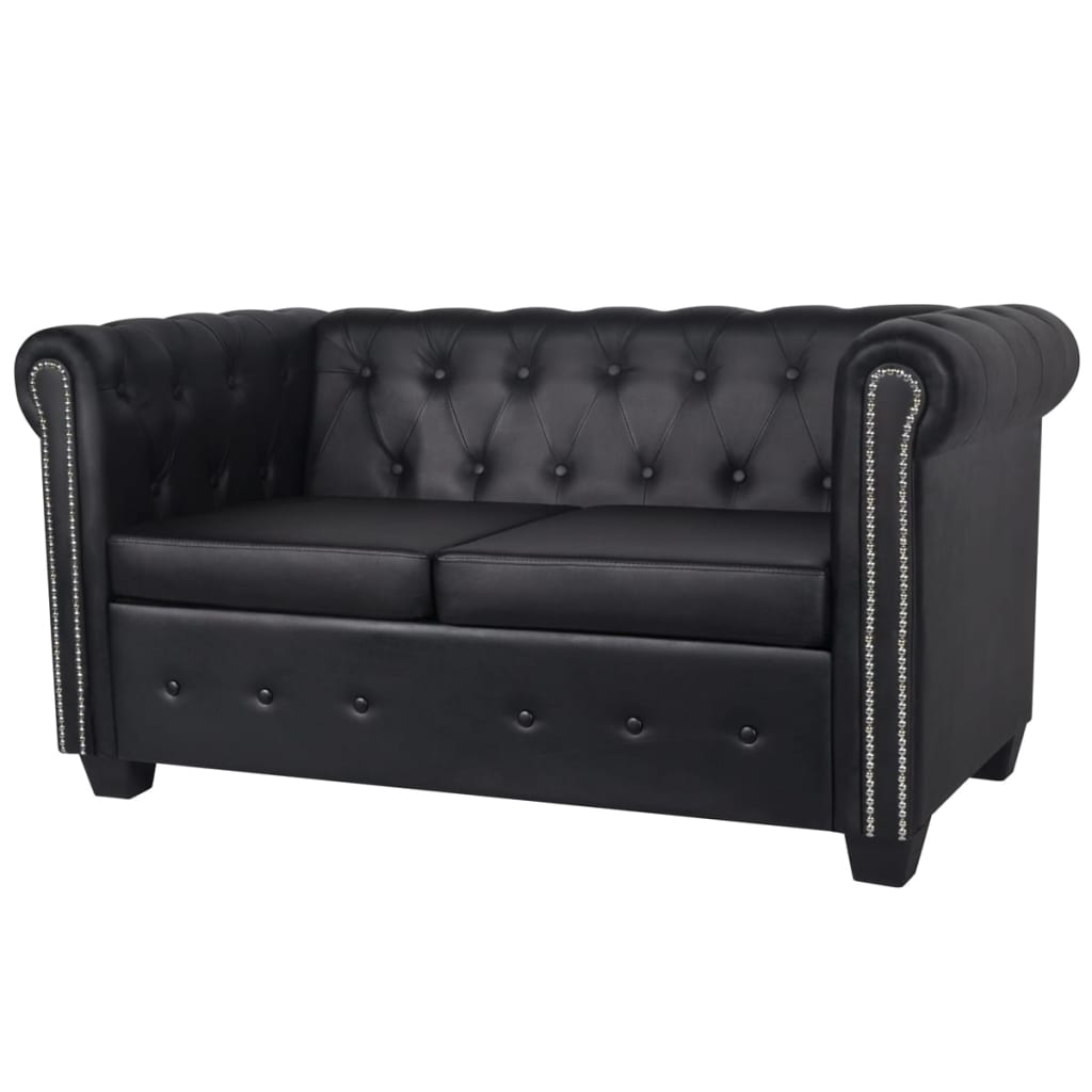 Divano Chesterfield a 2 Posti in Pelle Artificiale Nero  cod mxl 13805