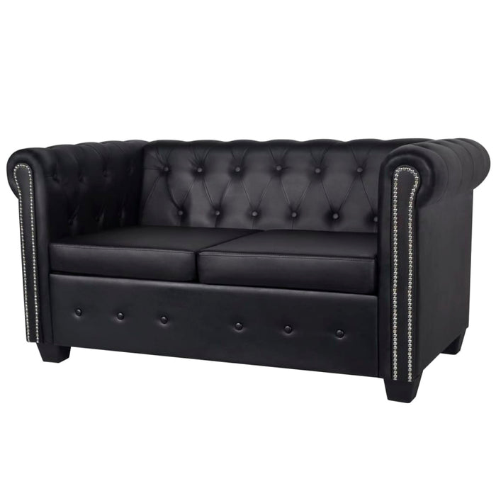 Divano Chesterfield a 2 Posti in Pelle Artificiale Nero  cod mxl 13805