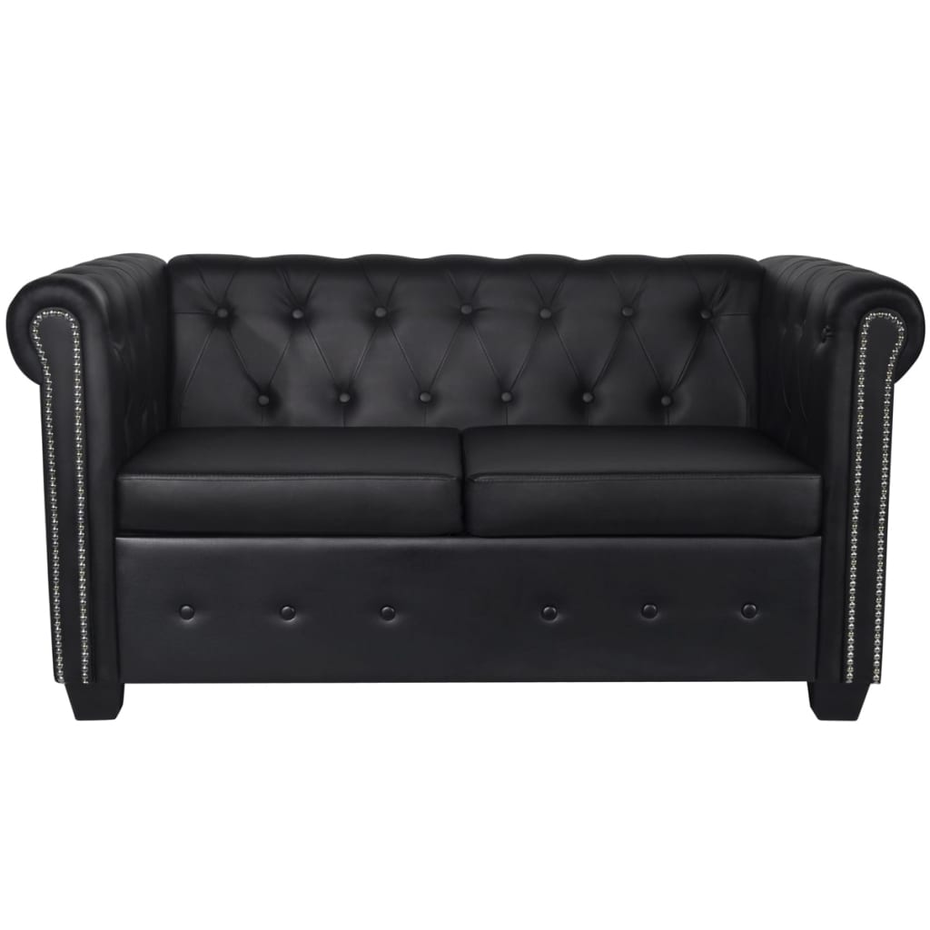 Divano Chesterfield a 2 Posti in Pelle Artificiale Nero  cod mxl 13805