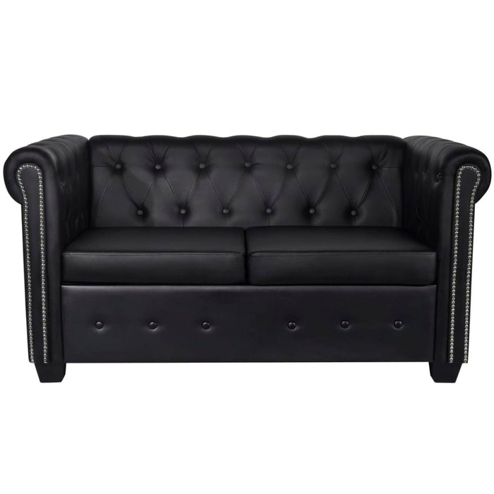 Divano Chesterfield a 2 Posti in Pelle Artificiale Nero  cod mxl 13805