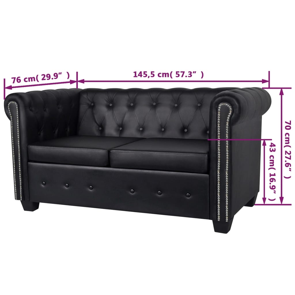 Divano Chesterfield a 2 Posti in Pelle Artificiale Nero  cod mxl 13805