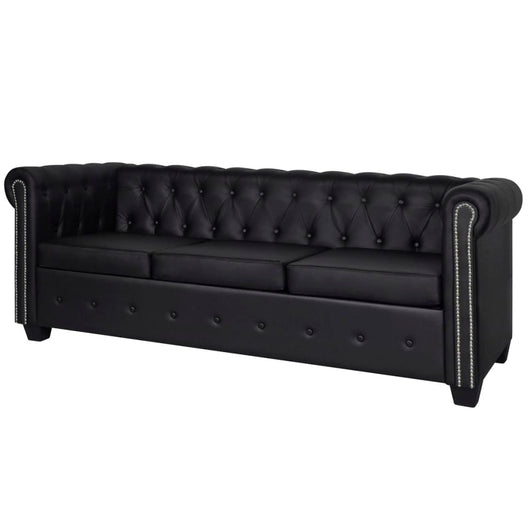 Divano Chesterfield a 3 Posti in Finta Pelle Nero 242370