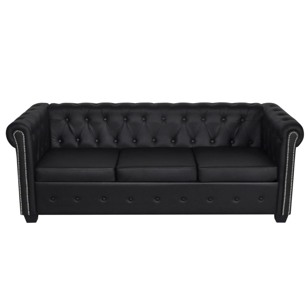 Divano Chesterfield a 3 Posti in Finta Pelle Nero 242370