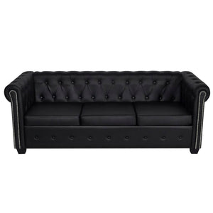 Divano Chesterfield a 3 Posti in Finta Pelle Nero 242370