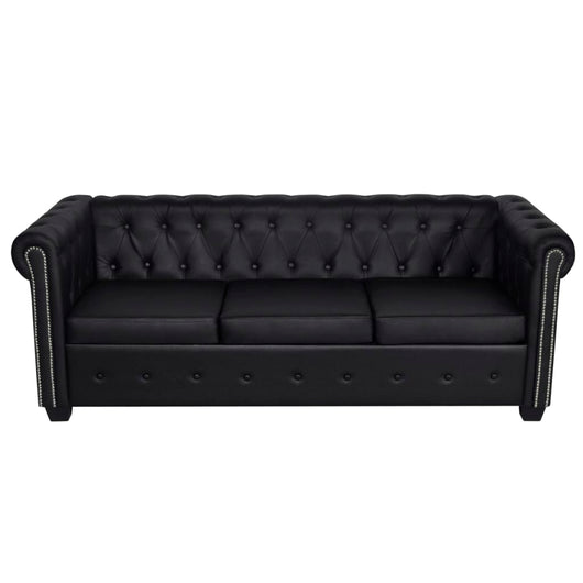 Divano Chesterfield a 3 Posti in Pelle Artificiale Nero  