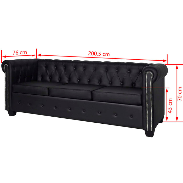 Divano Chesterfield a 3 Posti in Finta Pelle Nero 242370