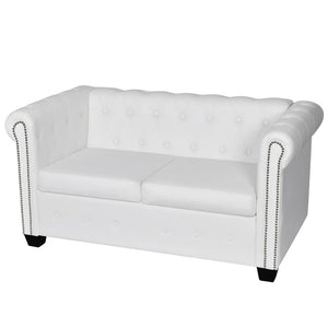 Divano Chesterfield a 2 Posti in Pelle Artificiale Bianco  cod mxl 18553