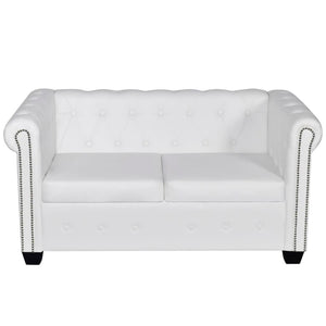 Divano Chesterfield a 2 Posti in Pelle Artificiale Bianco  cod mxl 18553