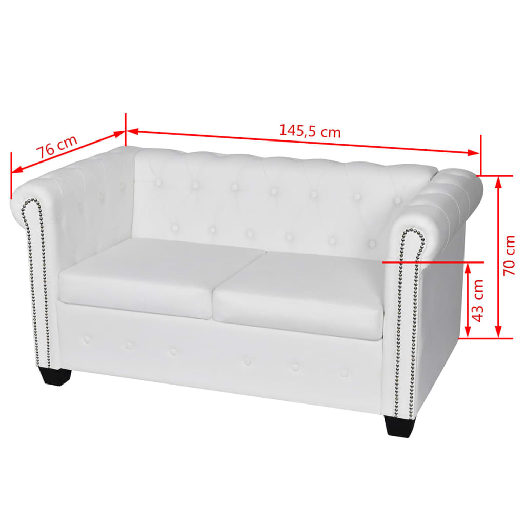 Divano Chesterfield a 2 Posti in Pelle Artificiale Bianco  cod mxl 18553