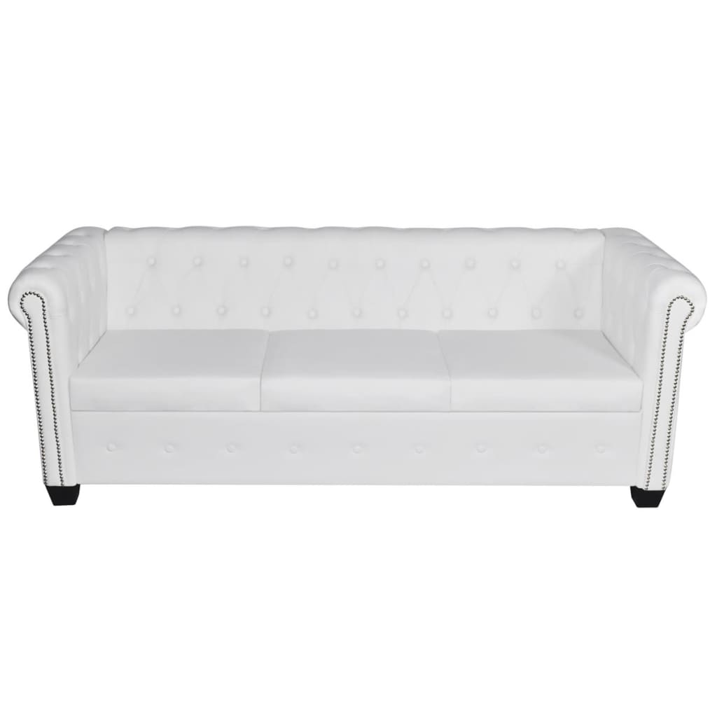 Divano Chesterfield a 3 Posti in Pelle Artificiale Bianco  cod mxl 42845