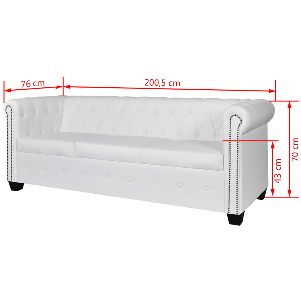 Divano Chesterfield a 3 Posti in Pelle Artificiale Bianco  cod mxl 42845