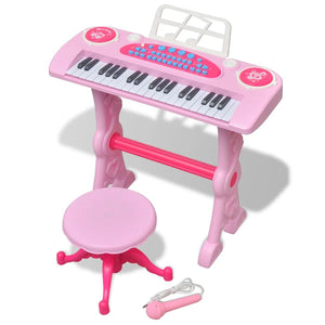 Gioco Bambini Tastiera con Sgabello/Microfono 37 Tasti Rosa