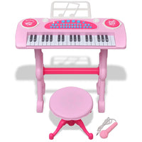 Gioco Bambini Tastiera con Sgabello/Microfono 37 Tasti Rosa