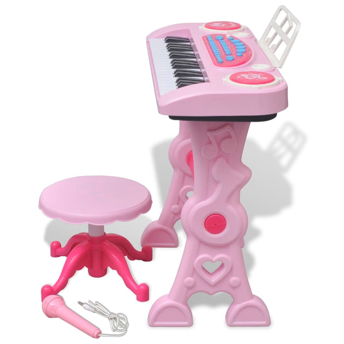 Gioco Bambini Tastiera con Sgabello/Microfono 37 Tasti Rosa